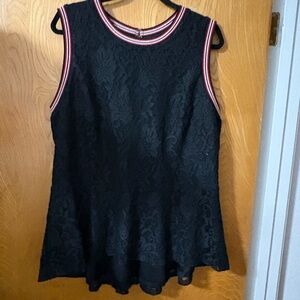 Thalia Sodi Black Lace Tank Top with Red Trim XXL